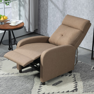 Sillón Relax Reclinable Manual, Sillón Relax de Lino con Apertura Push, Reposapiés, Respaldo Alto, Acolchado Grueso, Butaca Reclinable hasta 155Âº para Salón, Dormitorio, Oficina, Marrón