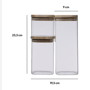 3 bocaux verre empilables couvercle bois Hermet