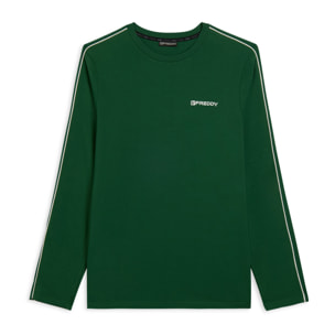 T-shirt manica lunga in jersey con cuciture a contrasto