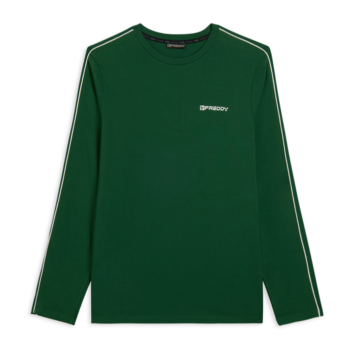 T-shirt manica lunga in jersey con cuciture a contrasto