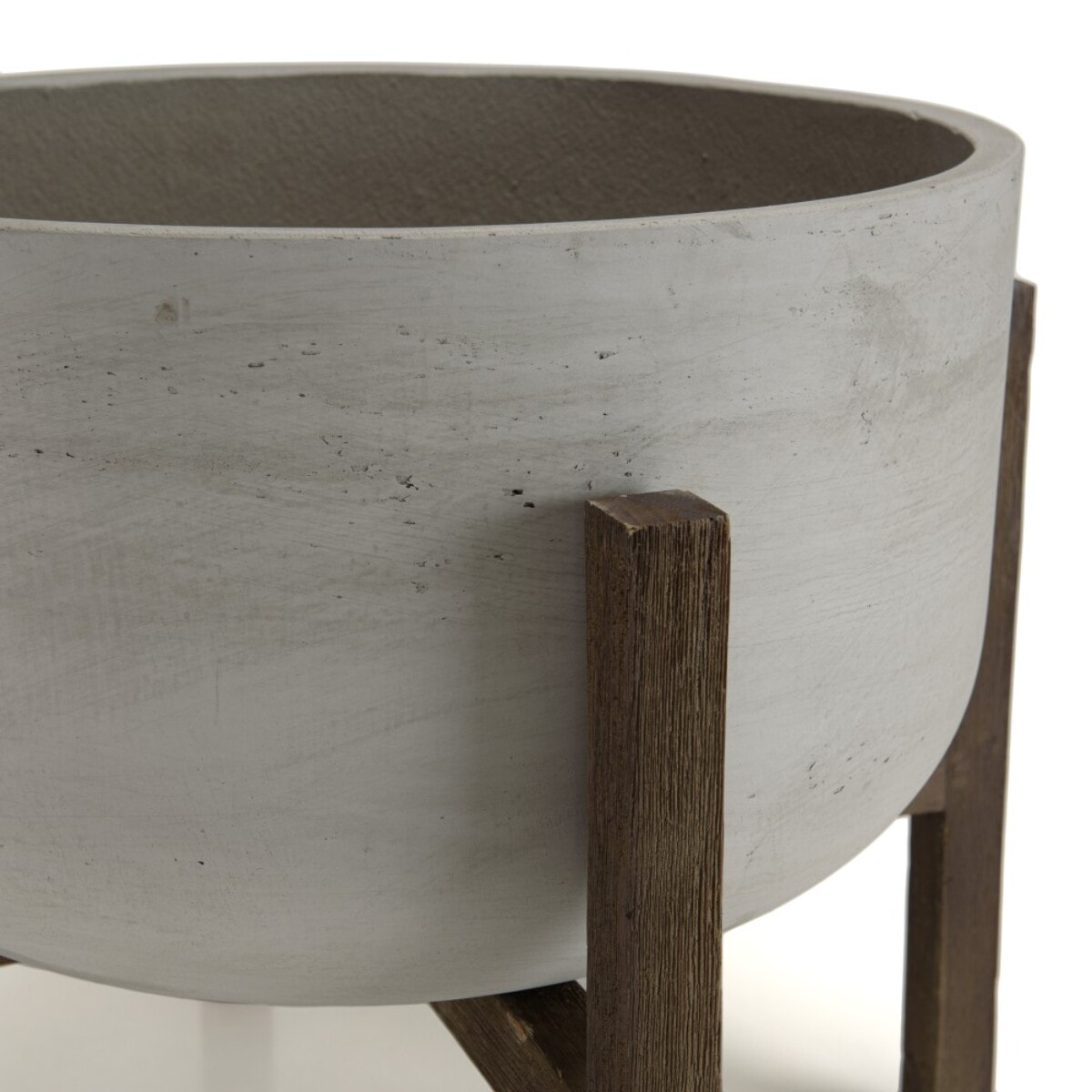 HECTOR - Pot de fleur rond en béton sur pieds en acacia marron