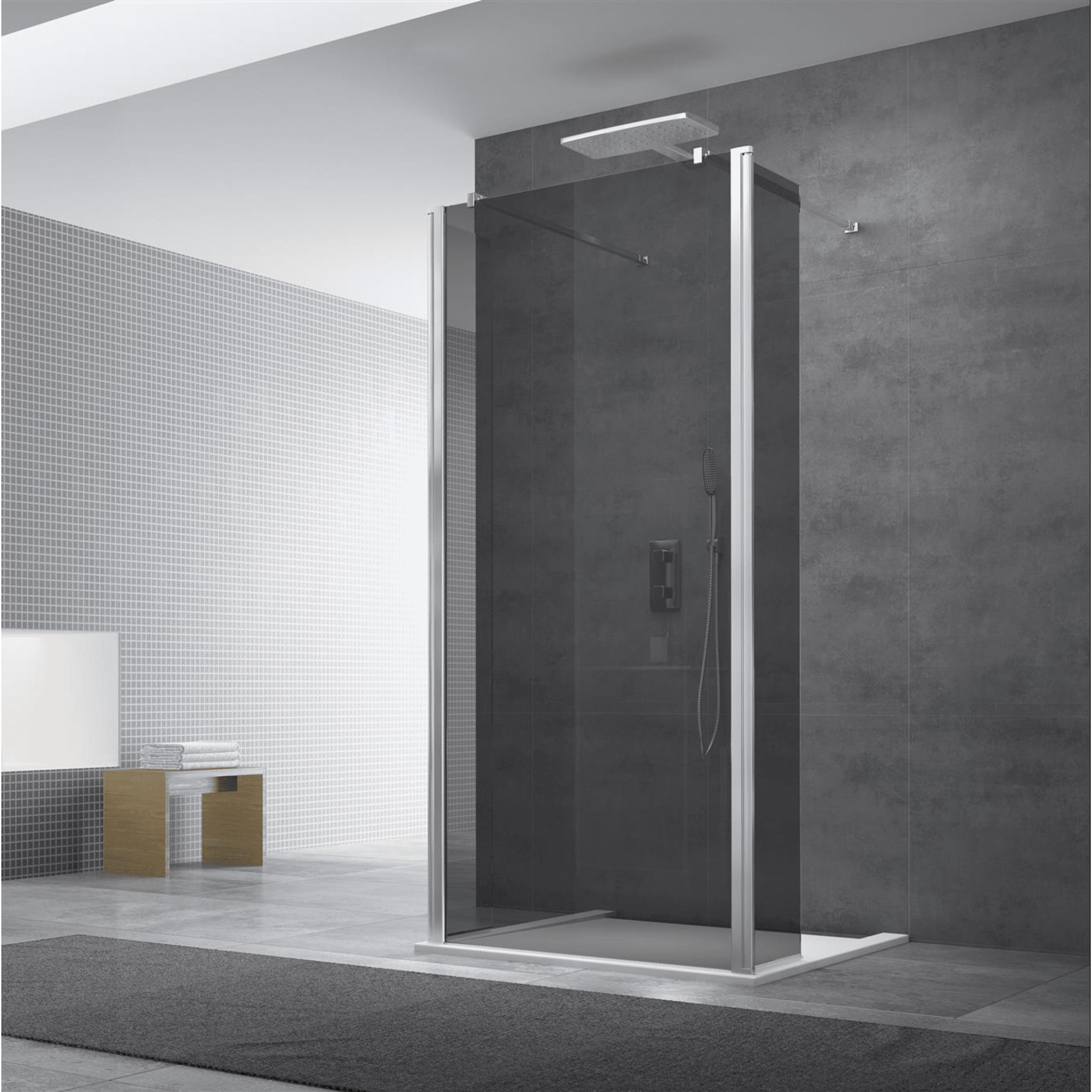 Paroi de douche à l'italienne 107x200cm Walk-in, verre fumé (WI110KS)