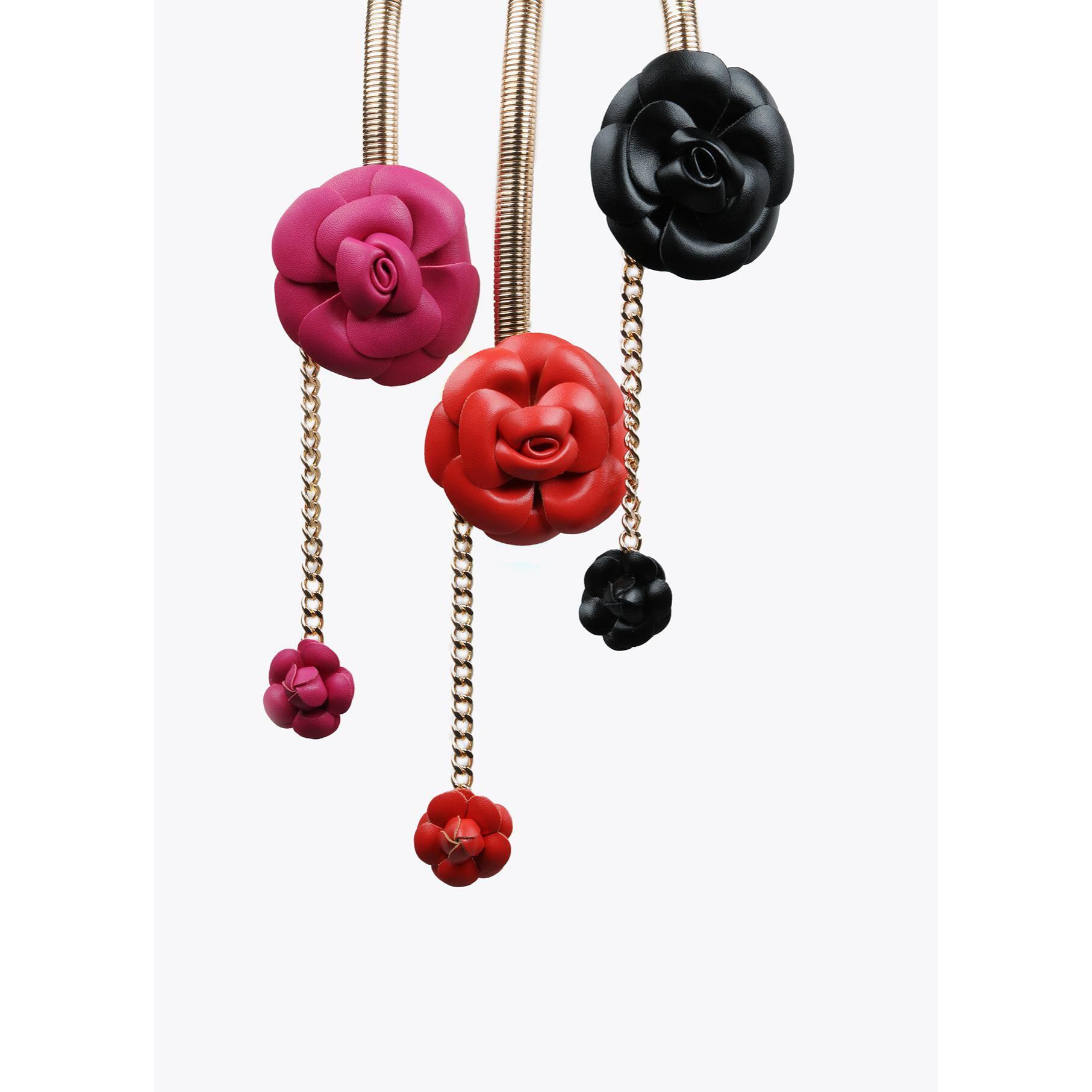 Cintura elasticizzata metallo fiori effetto pelle