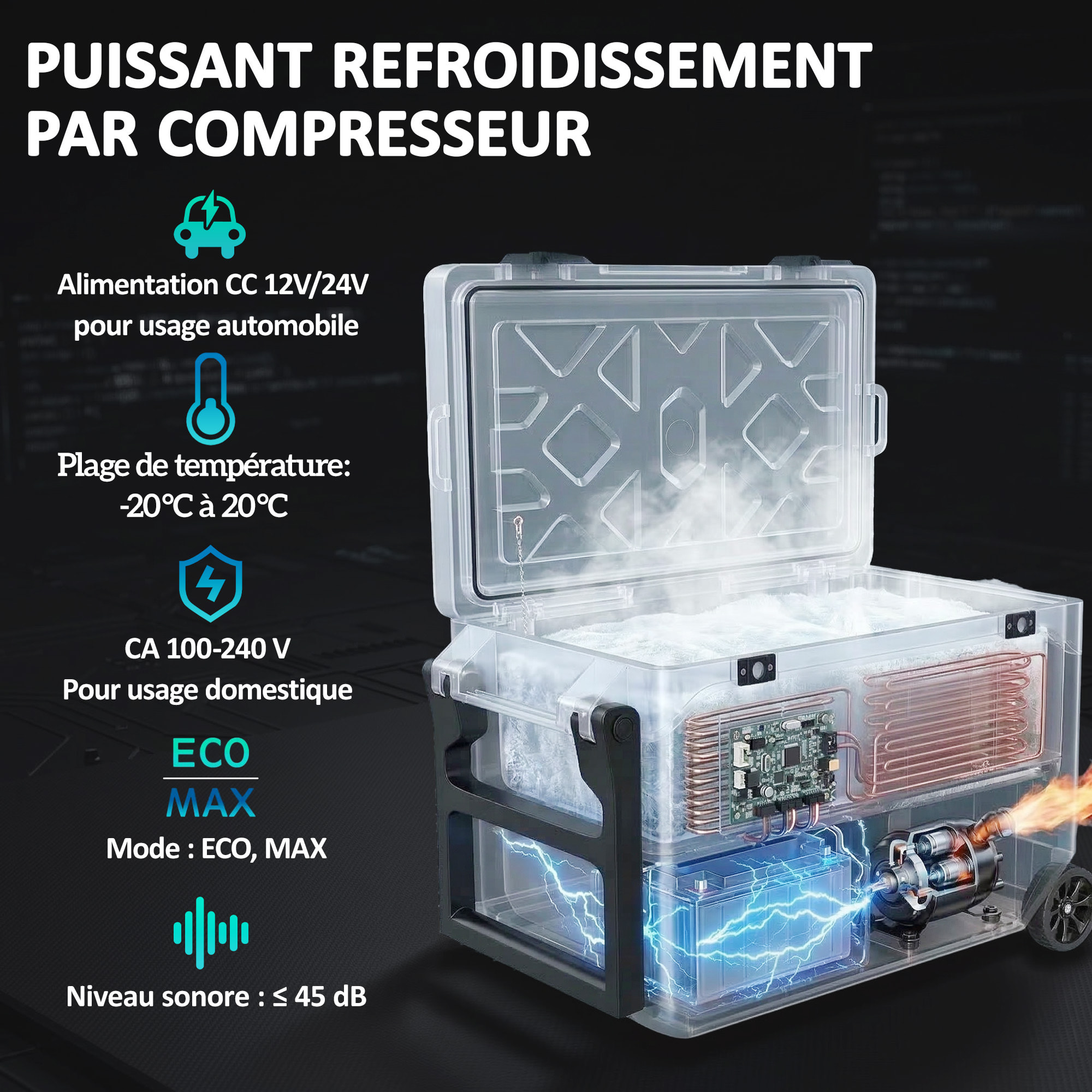 Glacière électrique compression 12V 240V - contrôle application roues - 42,5L - vert