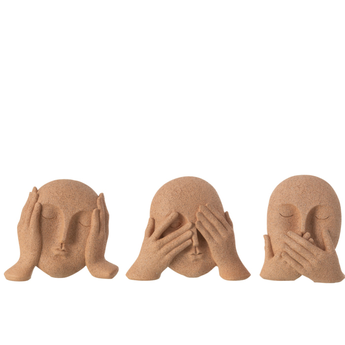 J-Line décoration Visage Ne Rien Voir/Entendre/Se Taire - polyrésine - terracotta - 3 pcs