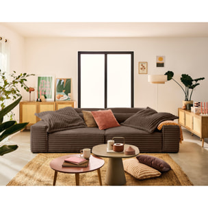 Richie - canapé droit 3 places avec double méridienne - assise profonde - en fausse fourrure côtelée - Marron