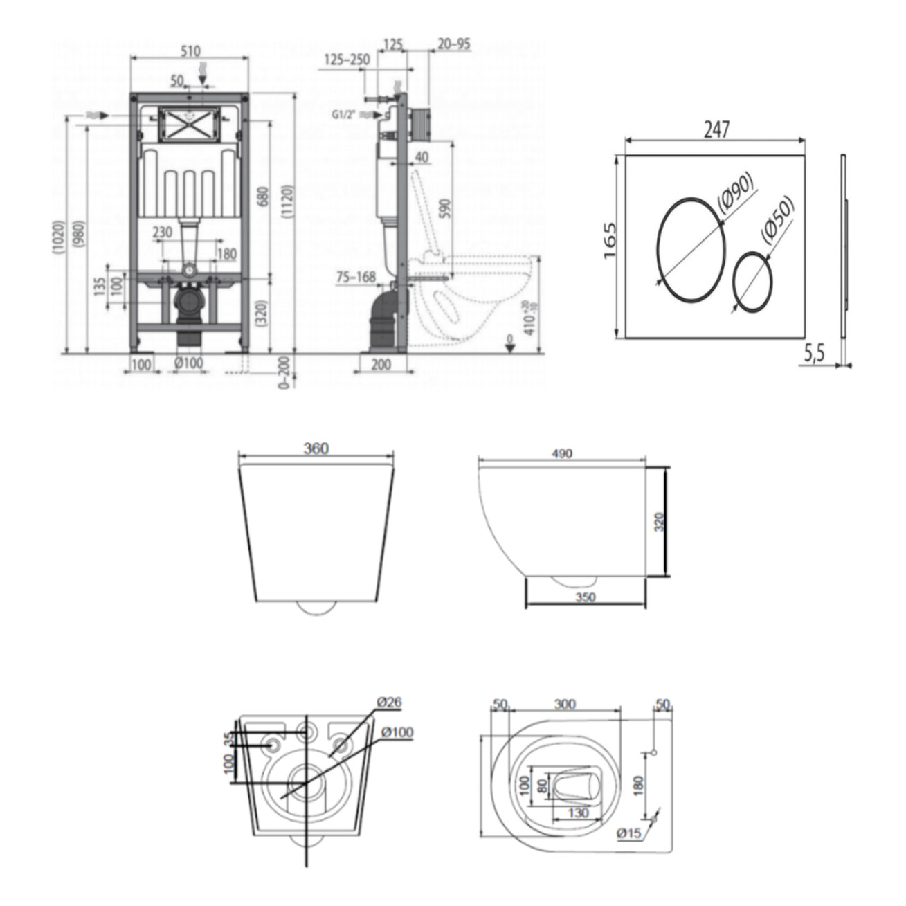 Pack WC bâti-support autoportant + WC suspendu sans bride Ceramia PixL avec abattant SoftClose + plaque (STCEPXBMT01-U)