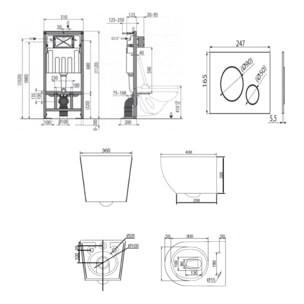 Pack WC bâti-support autoportant + WC suspendu sans bride Ceramia PixL avec abattant SoftClose + plaque (STCEPXBMT01-U)