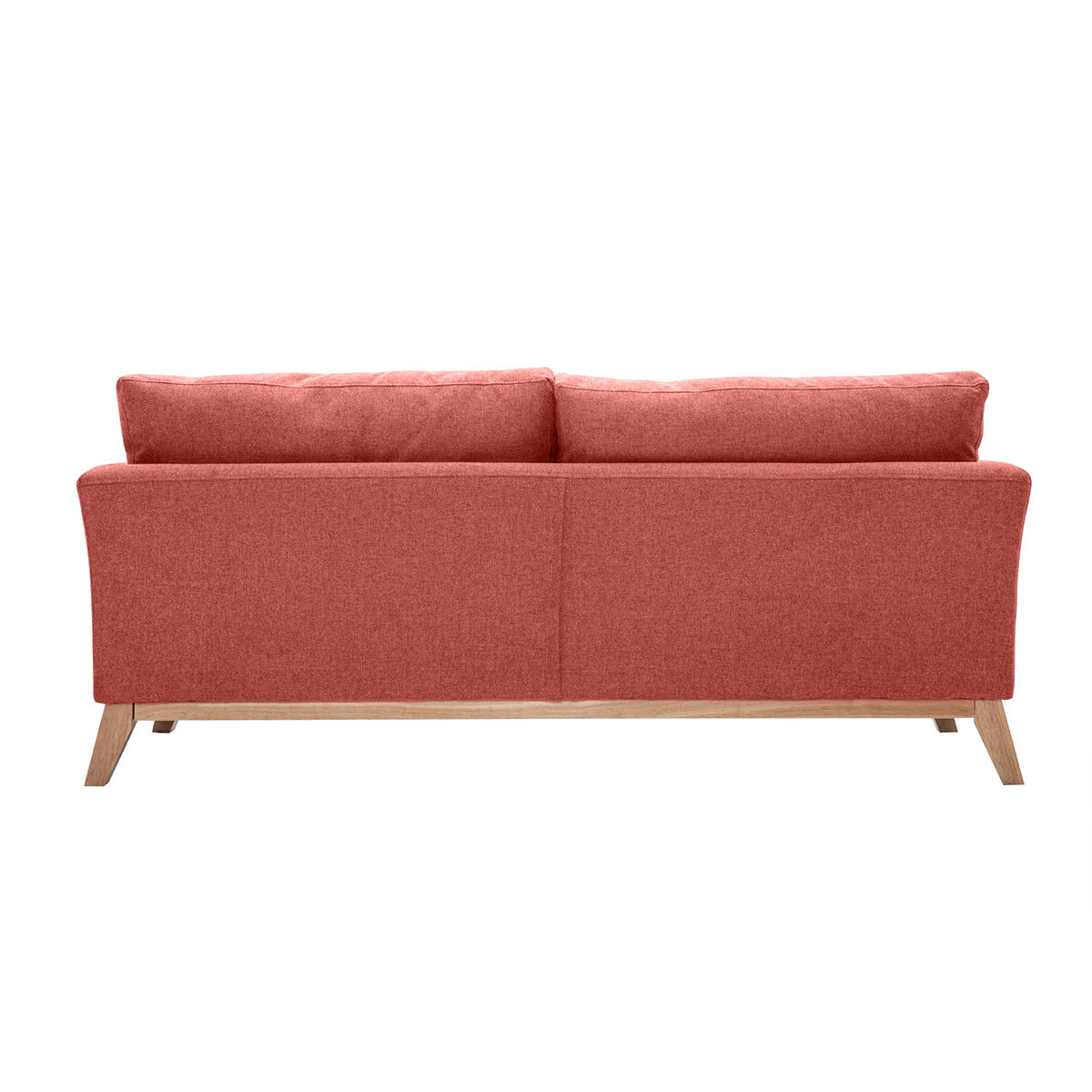 Canapé scandinave déhoussable 3 places en tissu effet velours texturé terracotta et bois clair OSLO