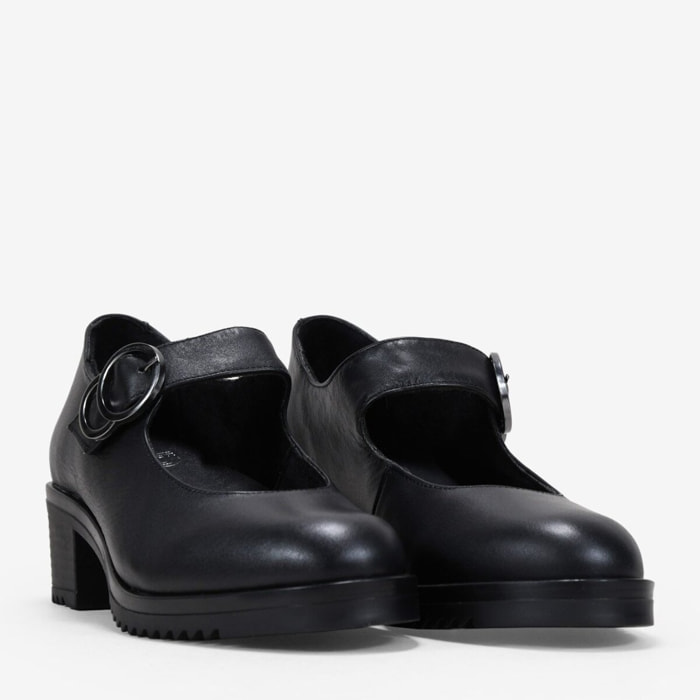 Zapatos Mary Jane negros en piel con tira y hebilla
