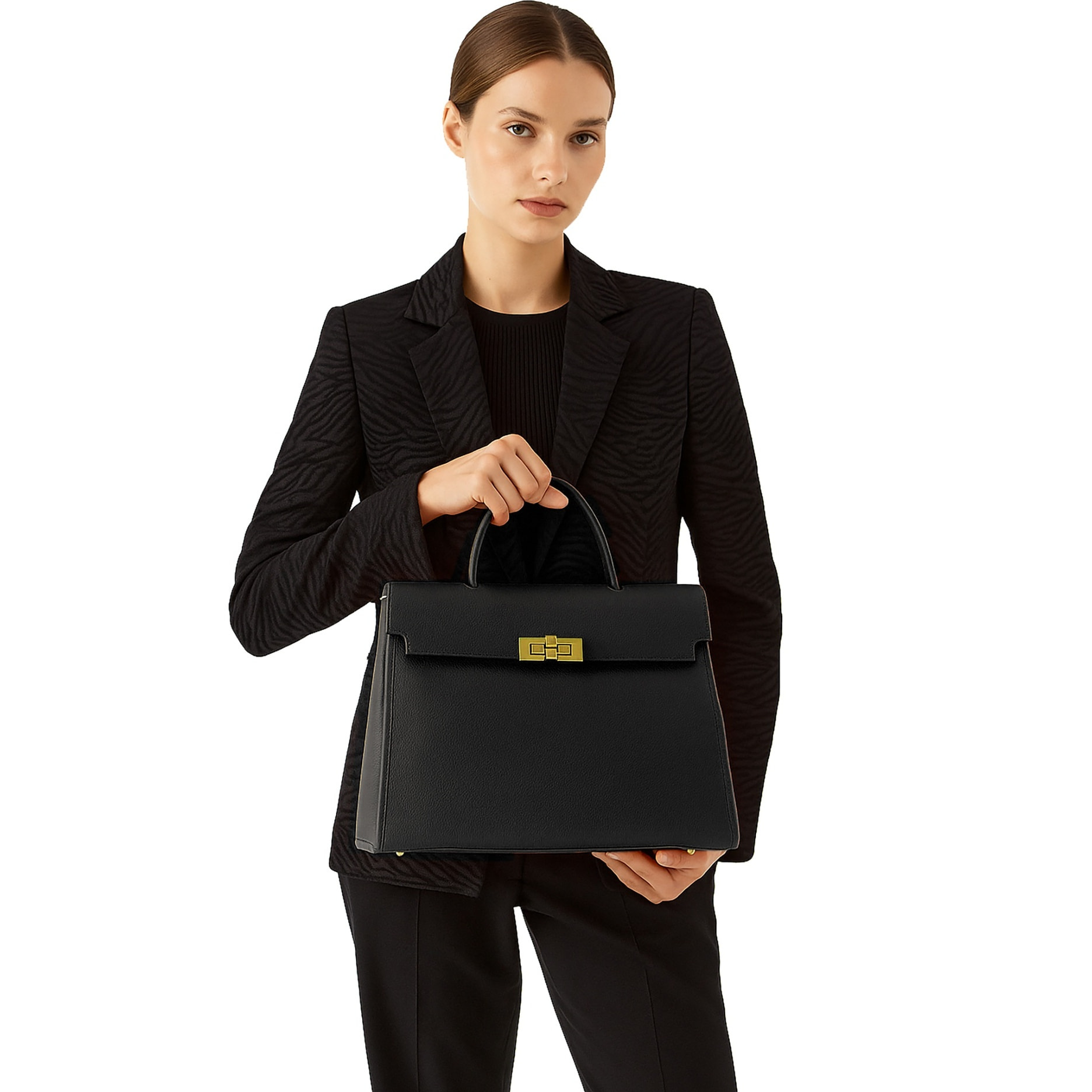 Borsa a mano da donna Made in Italy - Modello Zaffiro Lux - 100% pelle - 35.0 x 27.0 x 13.0 cm