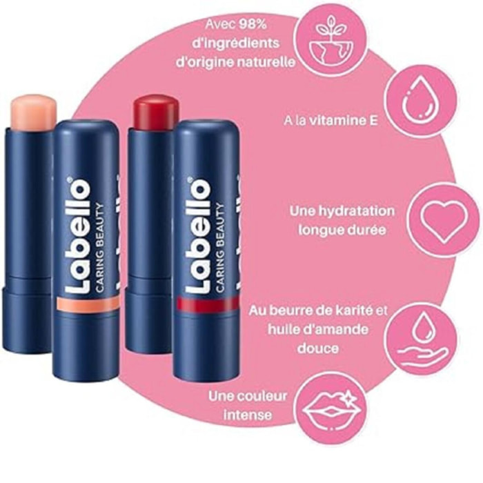 Pack de 6 - LABELLO - Baume Sticks à lèvres coloré LABELLO Caring Beauty Nude 6X5,5ml