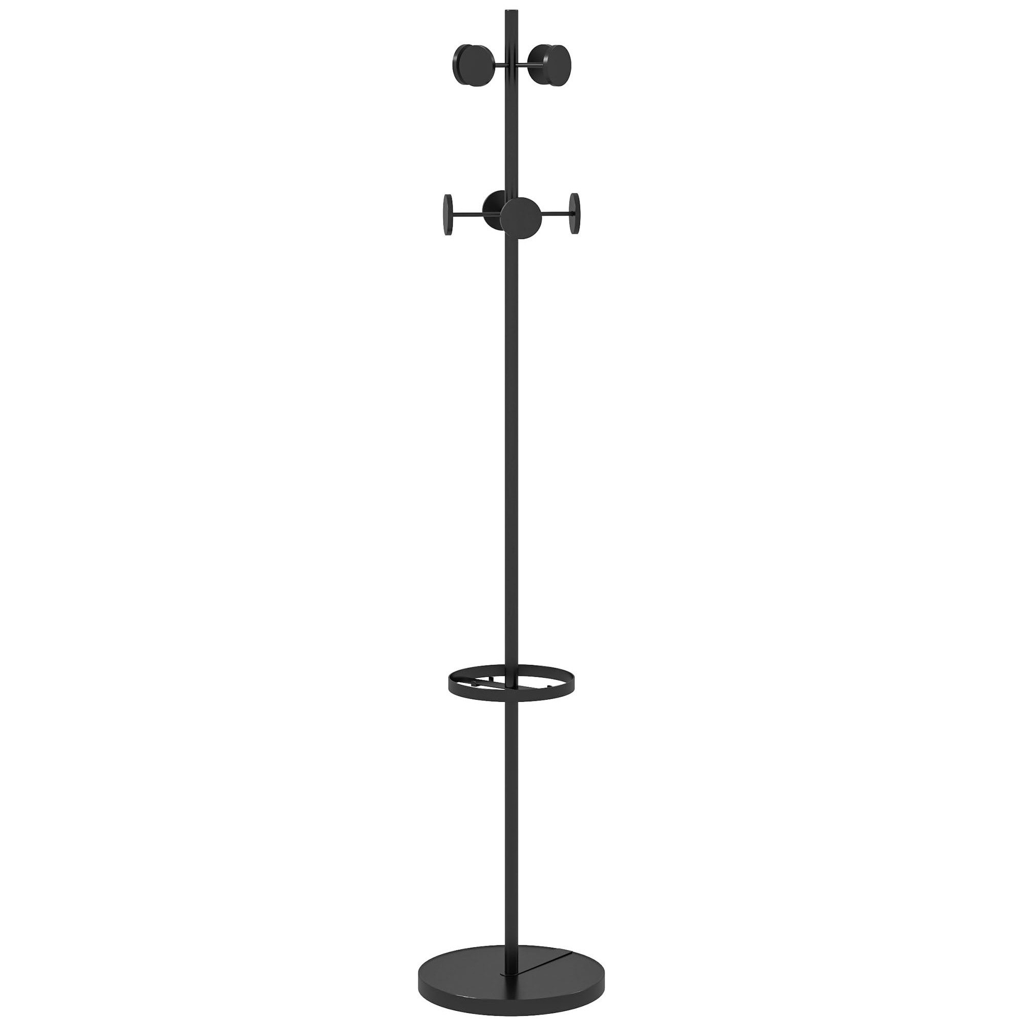 Perchero de Pie con Paragüero Perchero de Pie para Ropa de Metal con 12 Ganchos para Colgar Paraguas Bolsas Forma de Árbol para Pasillo Entrada Dormitorio Ø34x177 cm Negro