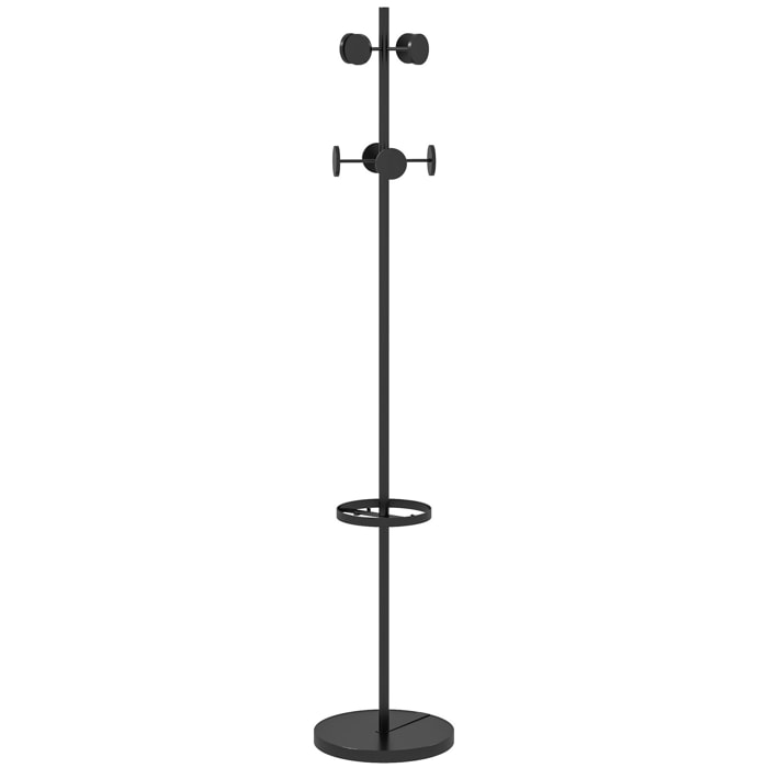Perchero de Pie con Paragüero Perchero de Pie para Ropa de Metal con 12 Ganchos para Colgar Paraguas Bolsas Forma de Árbol para Pasillo Entrada Dormitorio Ø34x177 cm Negro