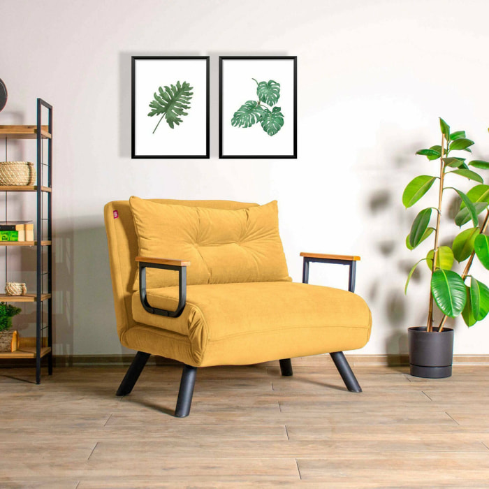 Poltrona Keoni, Seduta imbottita, Divano singolo da salotto, Sedia con braccioli, 60x78 h78 cm, Giallo