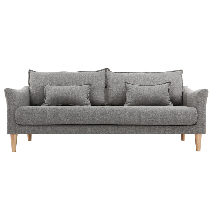 Canapé scandinave 3 places en tissu gris et bois clair KATE