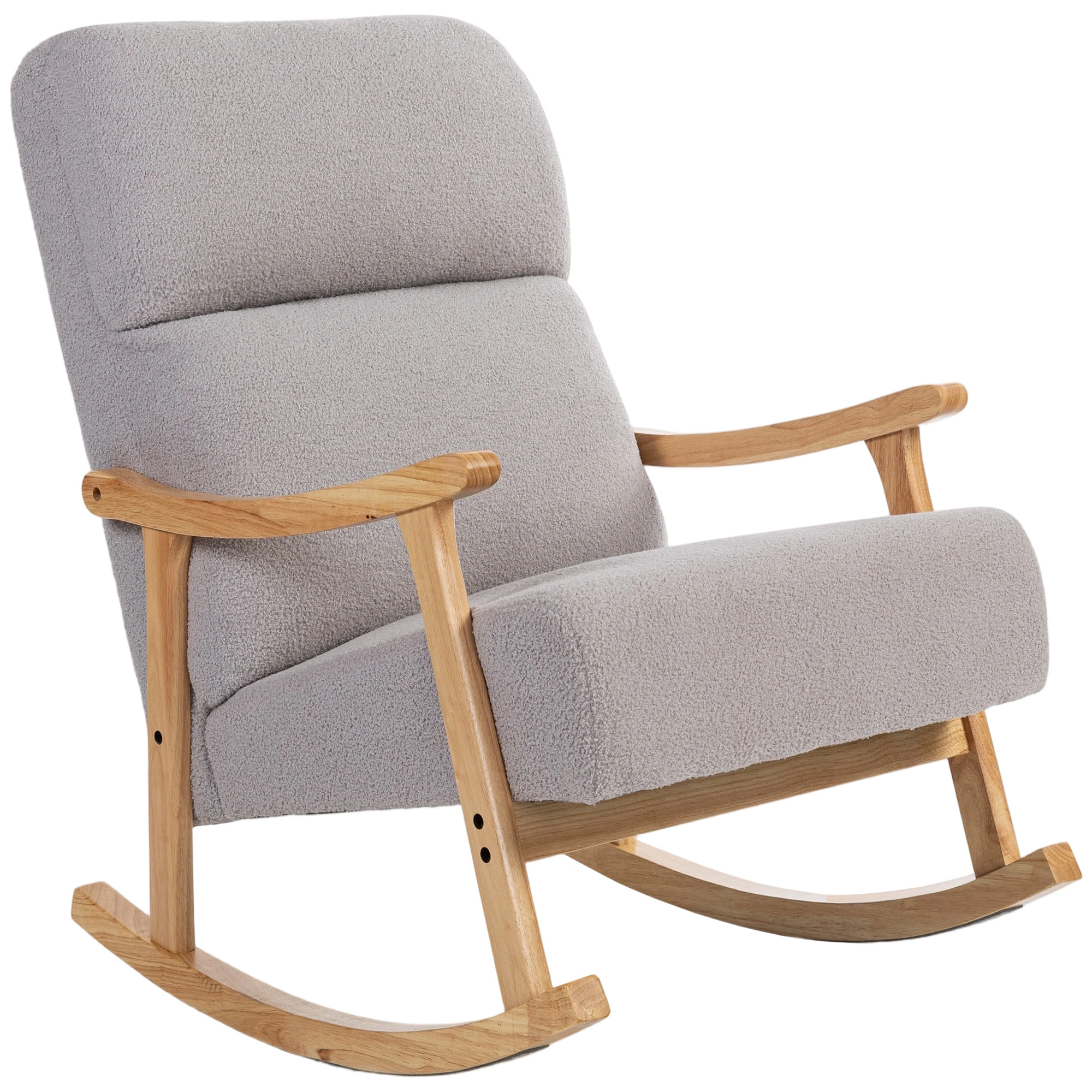 Silla Mecedora de Borreguito Moderna, Mecedora con Patas y Reposabrazos de Madera de Caucho, Respaldo Alto, Sillón de Lactancia Carga 120 kg, para Dormitorio, Salón