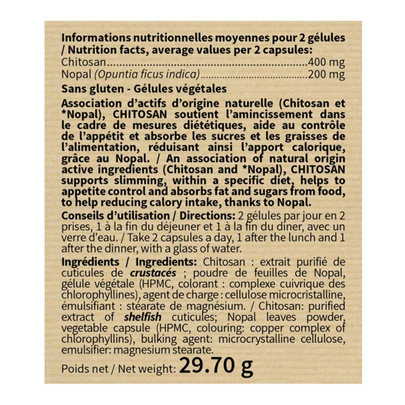 NUTRI EXPERT - Chitosan - Absorbe Sucres et Graisses - Réduit l'appétit - Favorise l'amincissement - Gélules végétales - Lot de 2 produits