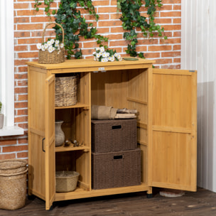 Armoire de jardin sur pied table de rempotage 2 en 1 - double porte, 2 étagères - bois de sapin pré-huilé