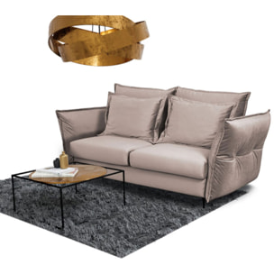 Canapé Velours Beige Droit Convertible Verduro - 3 Places