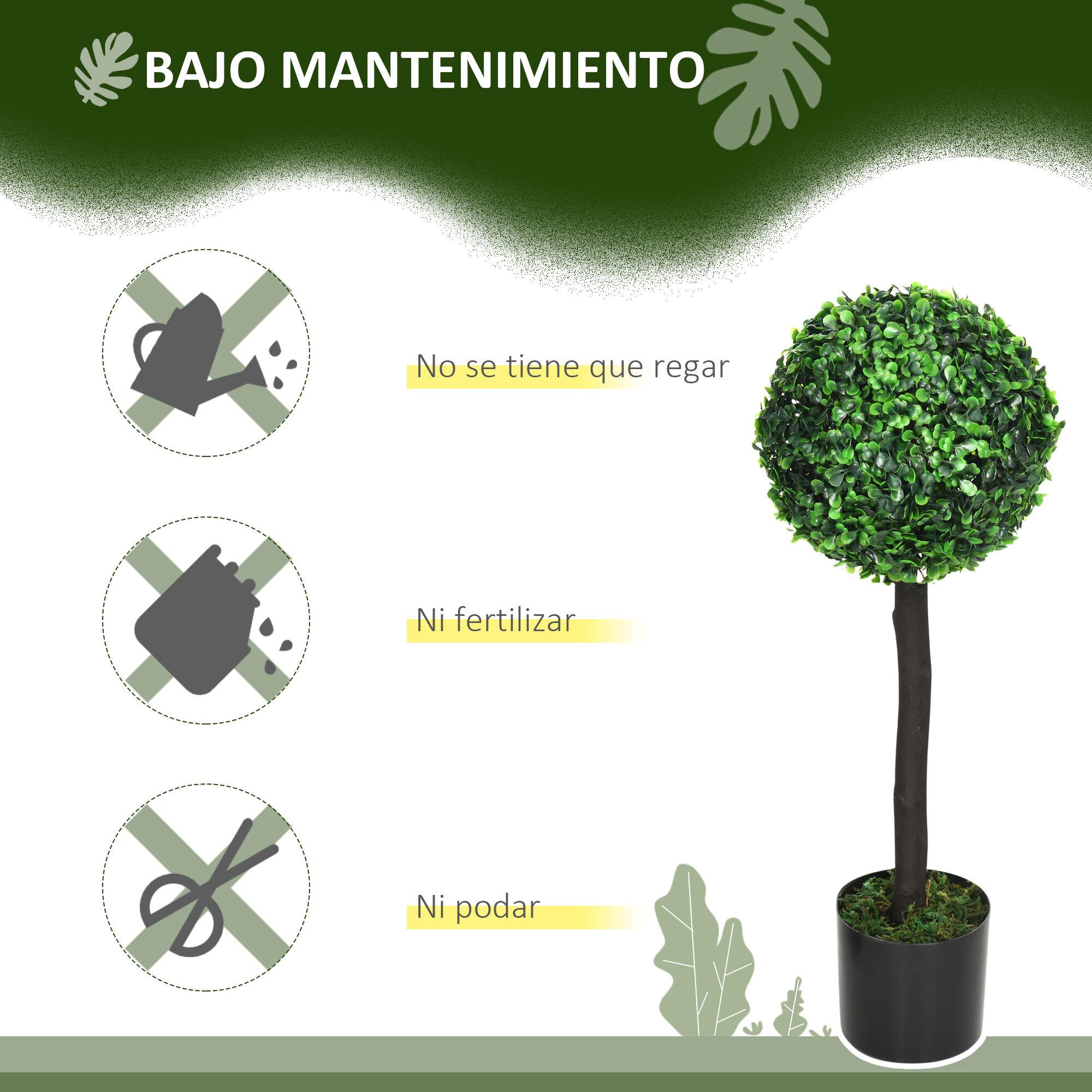 Juego de 2 Plantas Artificiales Decorativas 60 cm Árboles de Bolas de Boj en Macetas Plantas Falsas para Decoración Interior y Exterior del Hogar Ø20x60 cm Verde