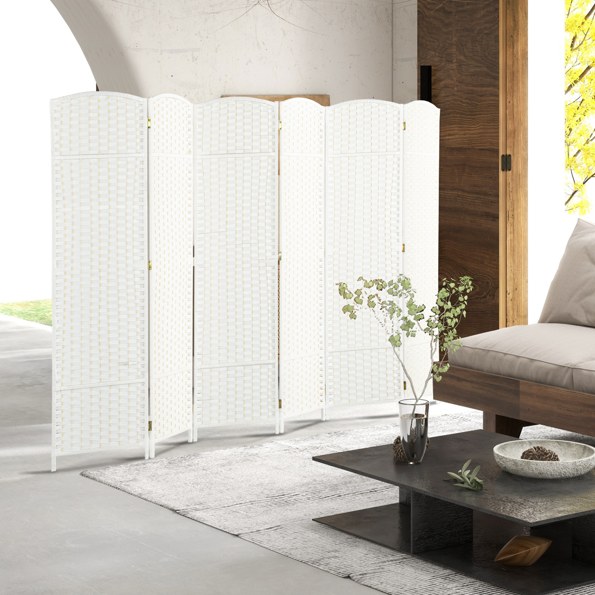 Biombo de 6 Paneles Separador de Ambientes Plegable 240x170 cm Biombo Separador de Ambientes para Salón Dormitorio Oficina Blanco