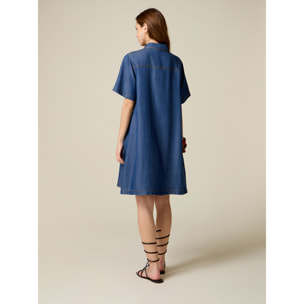 Oltre - Vestito chemisier corto in tencel effetto denim - Blu