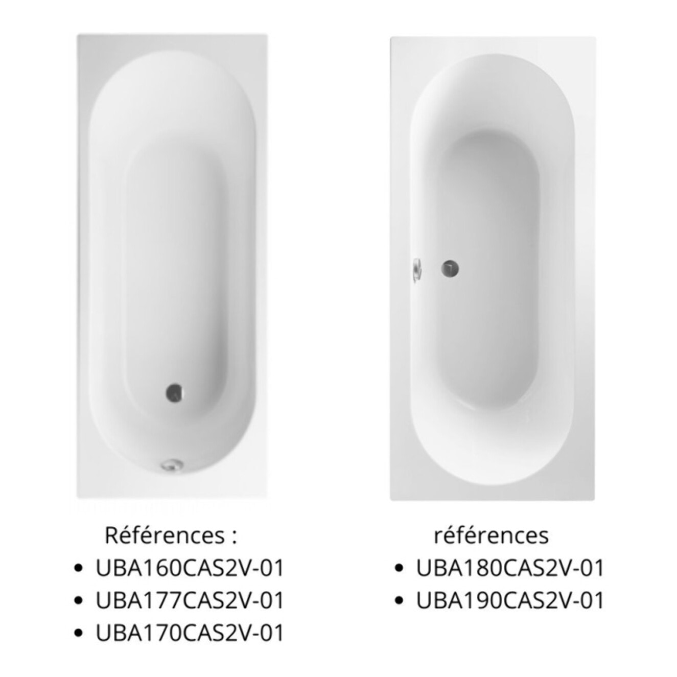 Baignoire droite VILLEROY ET BOCH O Novo acrylique avec pieds