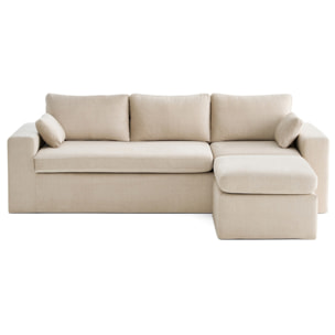 Housses en velours pour canapé Calgary d'angle 3 places + 1 pouf - Beige