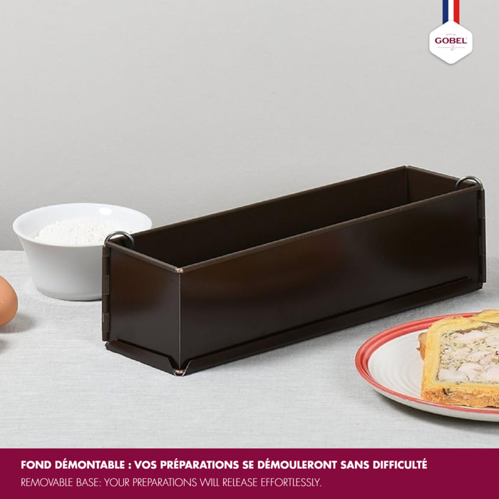 Moule à Pâté Croute long uni - Antiadhérent (sans PFAS) - à charnière - fond démontable - 350 x 80 x 80 mm