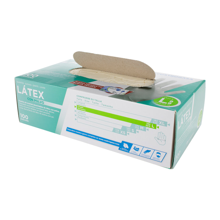 guante de latex ambidiestro con polvo caja de 100 unidades
