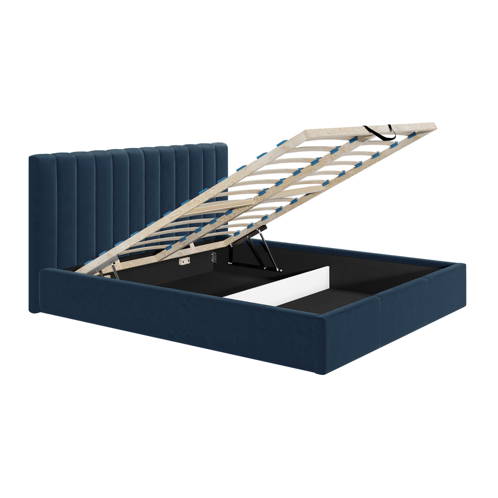 Rosario - lit coffre - 180x200 - sommier inclus - en velours - Bleu