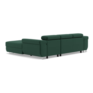 Pablo - canapé d'angle droit - 6 places - convertible avec coffre et têtières réglables - en velours - Vert