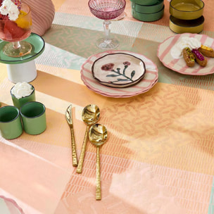 Set pur coton 205 g/m² motif jacquard rose jaune Mille empreintes pastel