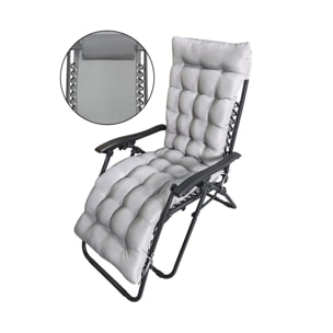 Fauteuil de jardin relax zéro gravité avec coussin matelassé "Sintra" - Gris