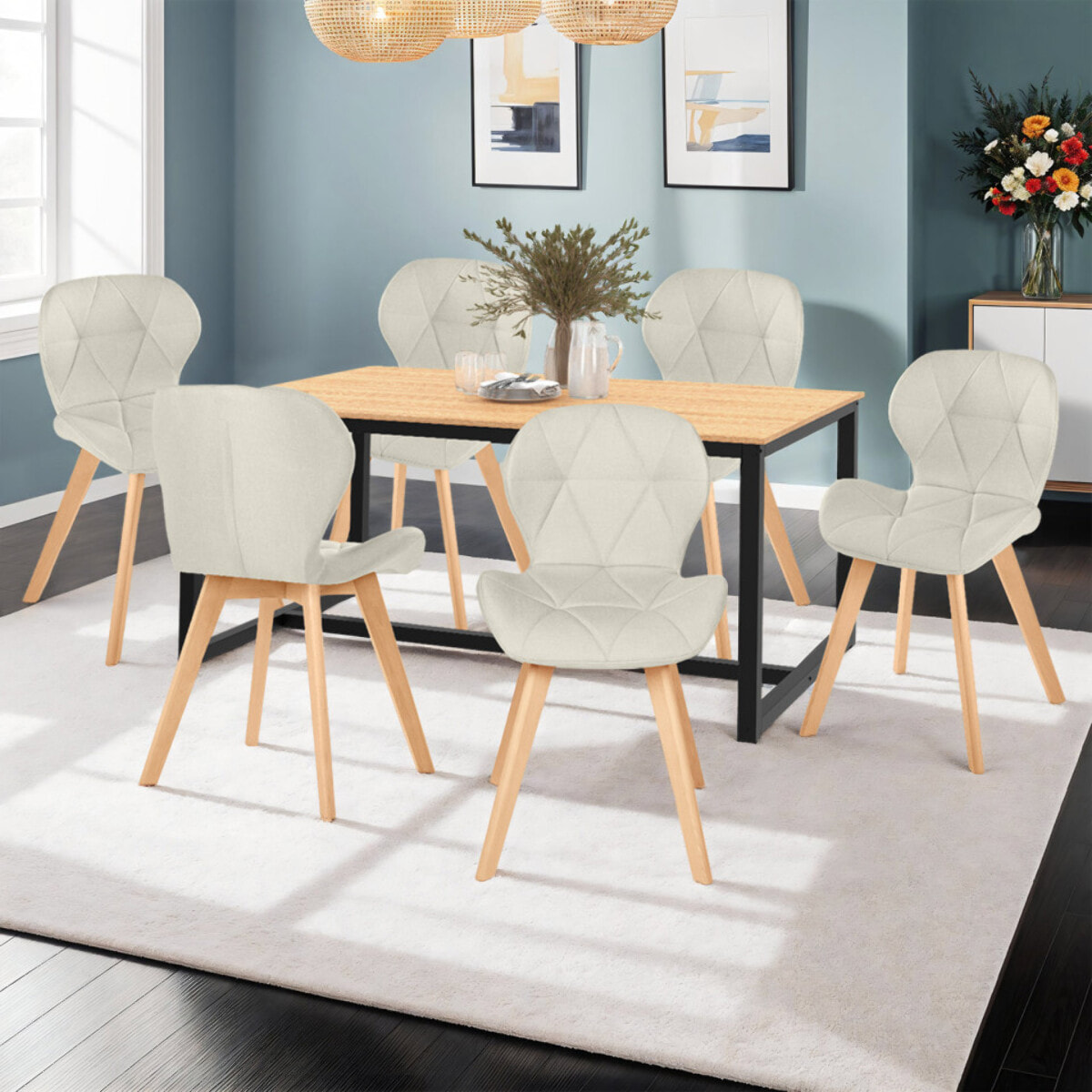 Chaises Gatsby en tissu et pieds bois - Beige