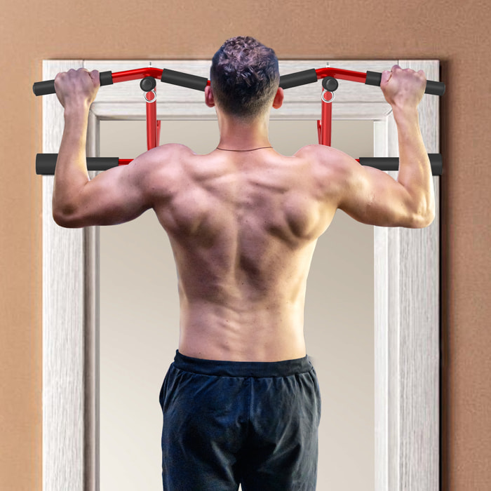 Barra de Dominadas Multifuncional Barra de Dominadas de Pared Carga 150 kg para Ejercicio y Entrenamiento en Casa Gimnasio Rojo y Negro