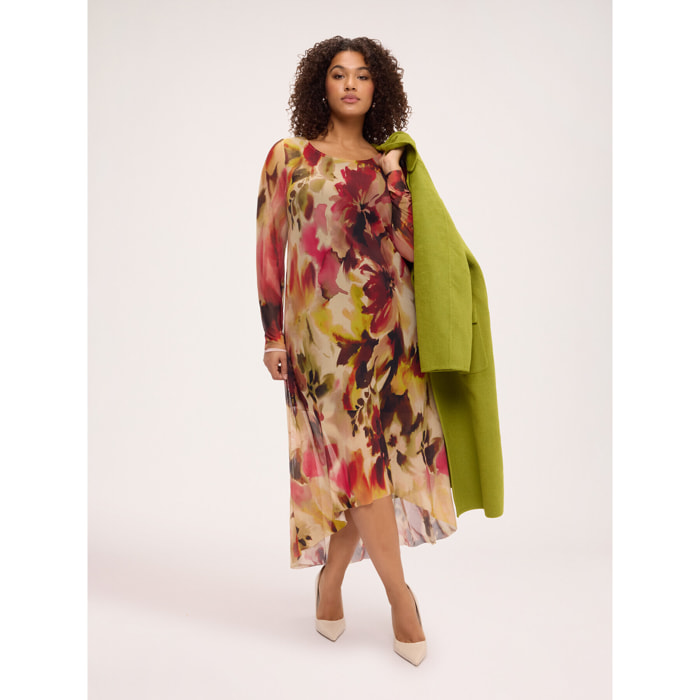Fiorella Rubino - Vestito svasato in tulle con stampa - Beige