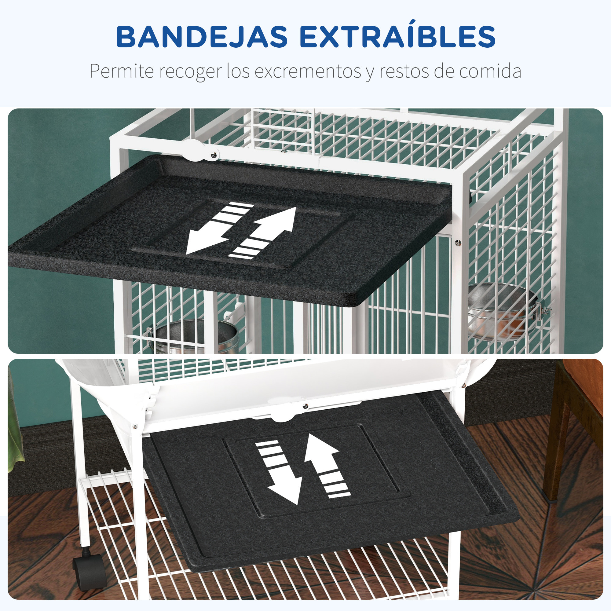 Jaula para Pájaros Jaula para Loros con Ruedas Perchas Comederos Estante Puente Arqueado y Bandejas Extraíbles Pajarera para Cacatúas Cotorras 62,5x62,5x156 cm Blanco