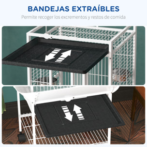 Jaula para Pájaros Jaula para Loros con Ruedas Perchas Comederos Estante Puente Arqueado y Bandejas Extraíbles Pajarera para Cacatúas Cotorras 62,5x62,5x156 cm Blanco