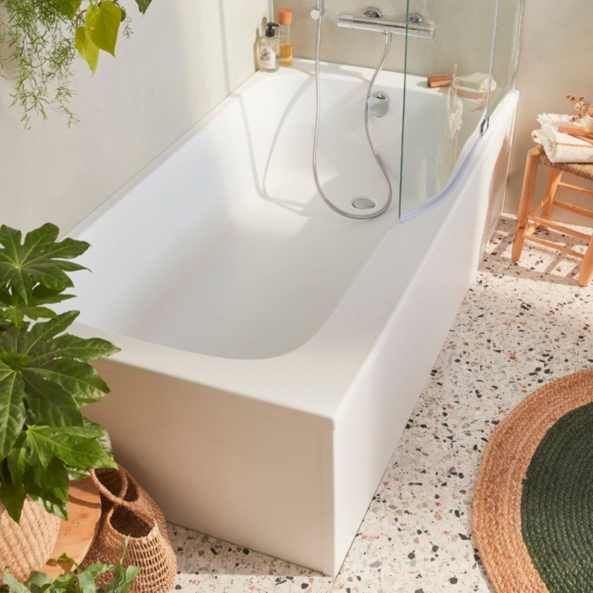 Baignoire bain douche JACOB DELAFON Malice version droite + pare bain + étagère