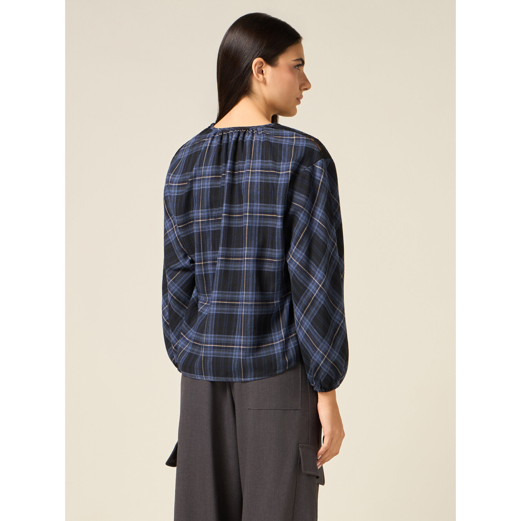 Oltre - Camicia misto viscosa a quadri - Blu