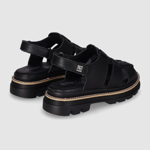 Sandalias de Piel - Negro - Tacón: Bajo