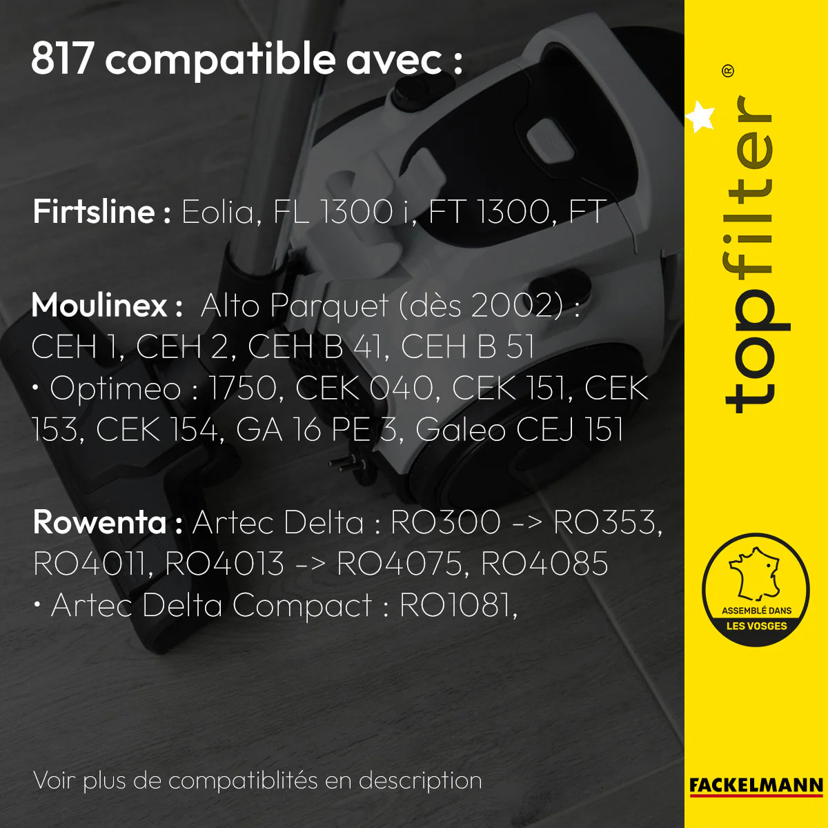 Lot de 4 packs de 4 sacs aspirateur 64817 Rowenta et Moulinex TopFilter Premium