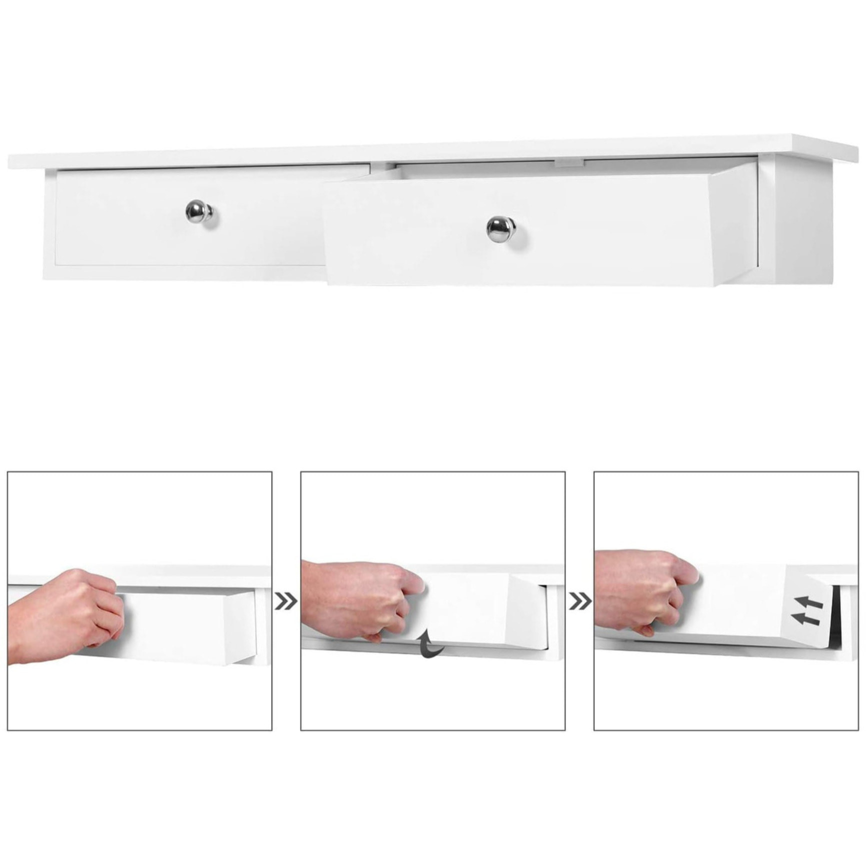 Mensola da Parete Bianca con 2 Cassetti in MDF 65 cm