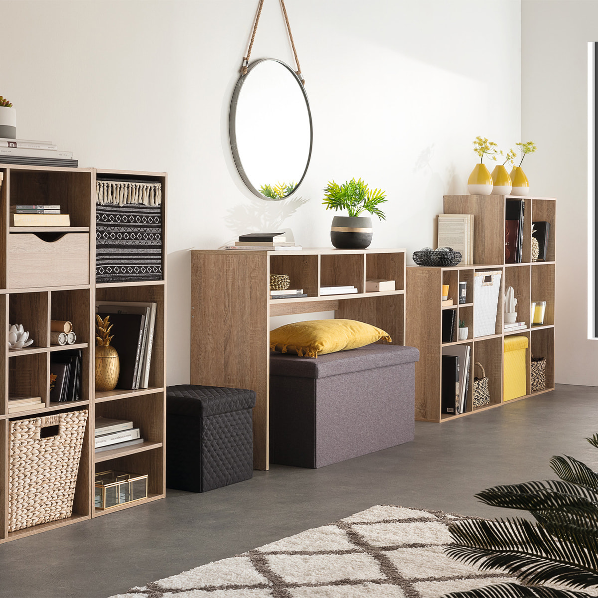 Console 3 cases Effet chêne naturel Mix N' Modul