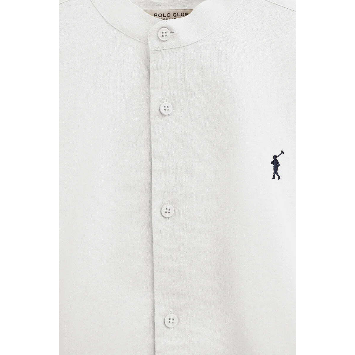 Camisa cotolino blanca con cuello mao, corte regular y bordado Rigby Go