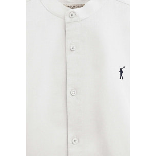 Camisa cotolino blanca con cuello mao, corte regular y bordado Rigby Go