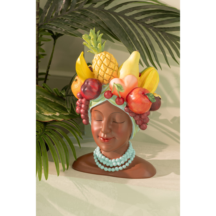 J-Line Cache-pot Femme avec Fruits - polyrésine - multicolore