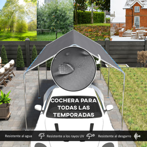 Carpa Garaje para Coche 3x6 m, Cochera Exterior Portátil con Marco de Acero Galvanizado, Impermeable, Anti-UV, Pabellón Gazebo de Jardín con Accesorios, para Eventos, Fiestas, Gris